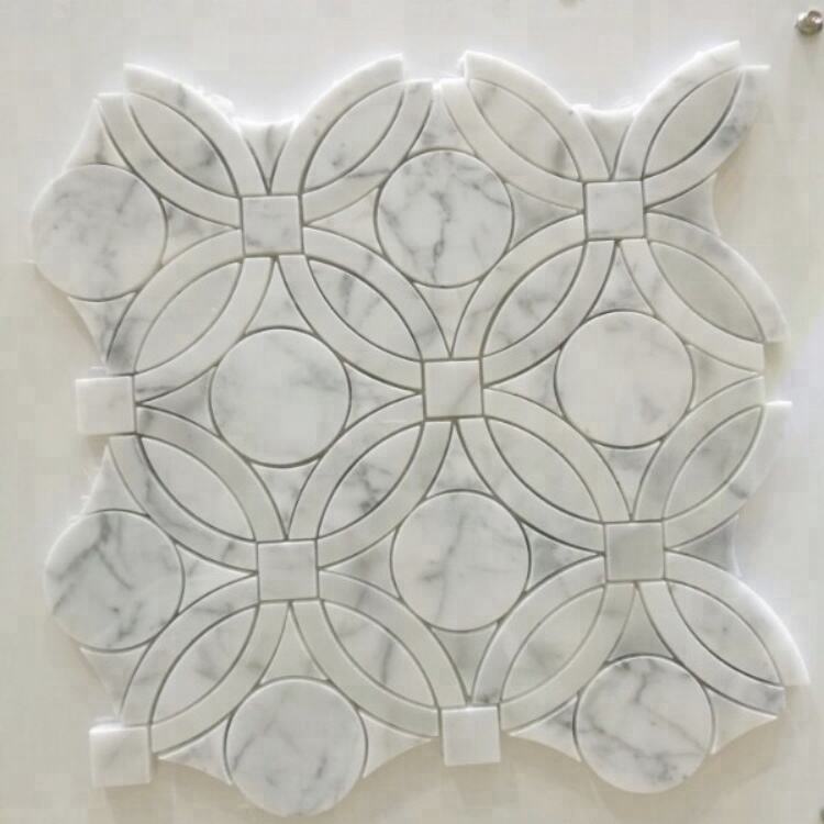 Round Shape Parquet Feature Waterjet Marble Mosaic for Wall Backsplash Decor