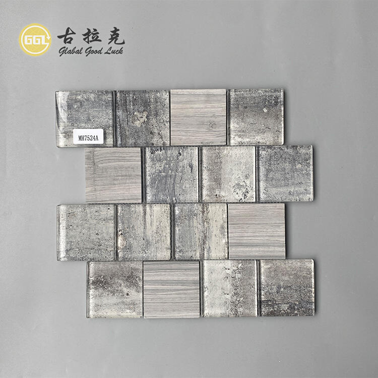 Wood Gain Marble Mix Glass Crystal Glass Mosaics Tiles For Kitchen Backsplash