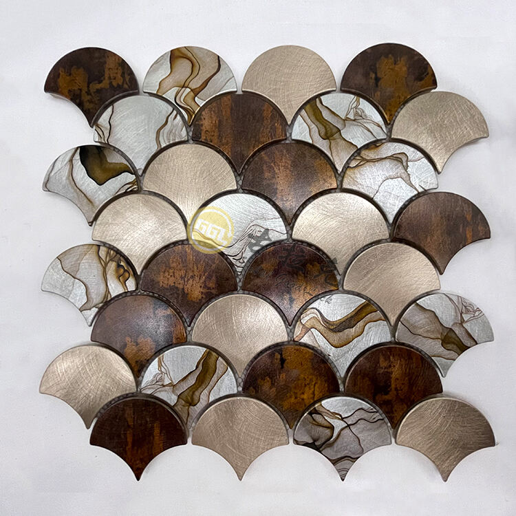 Fan Shape Stainless Steel Metal Mosaic Pattern Design For Wall Decor