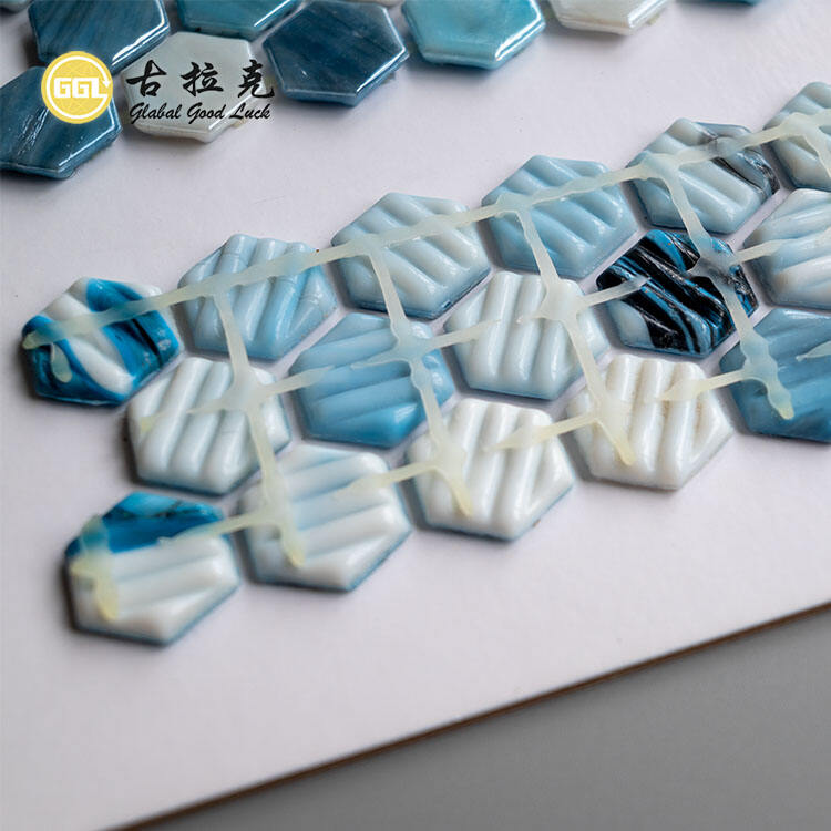 Hot Melt Bule and White Glass Mosaic Tile Dot-Mounted Swimming Pool Tiles