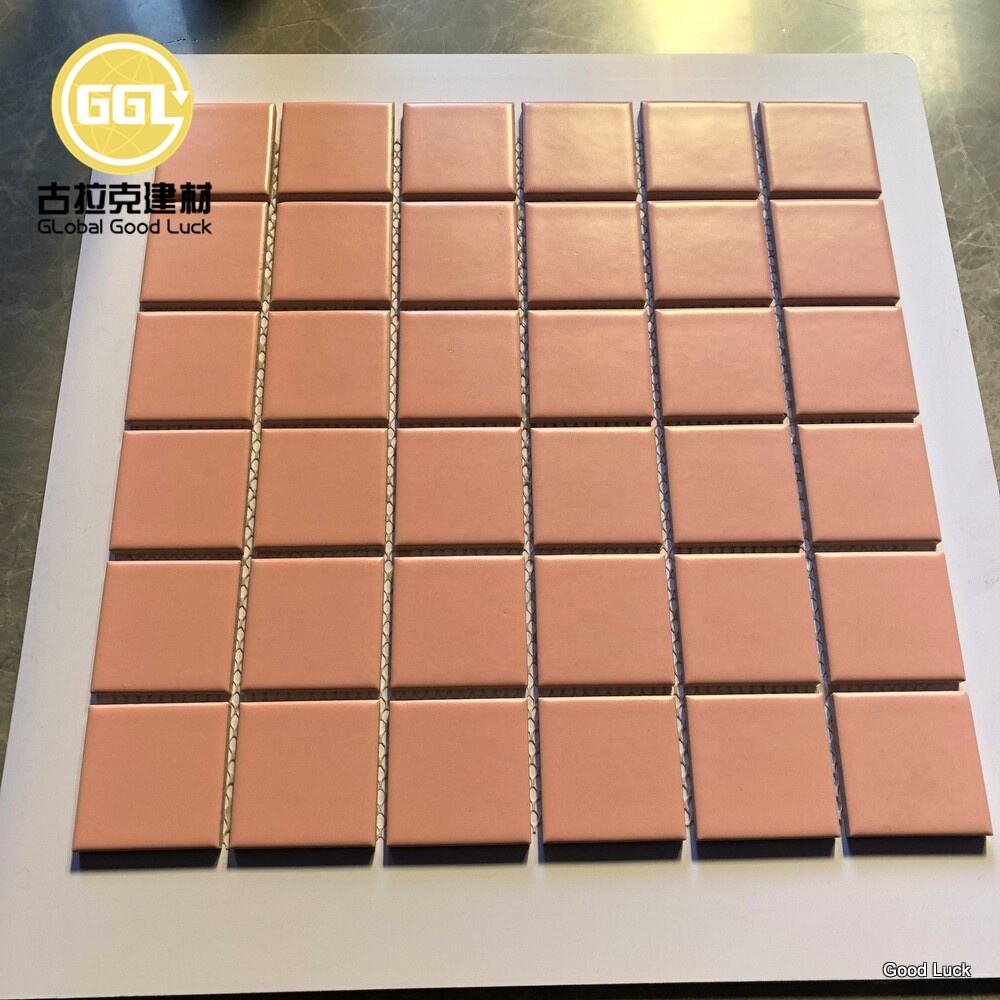 Pink Square Shape Glazed Mosaic Ceramic Tiles For Wall Decor