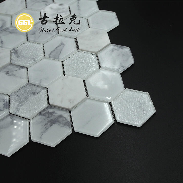 White Marble Glass Mosaic Natural Stone Tile For Bathroom Wall Decor