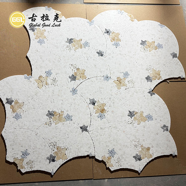 Natural Marble Flower Shape Design Waterjet Mosaic Tile