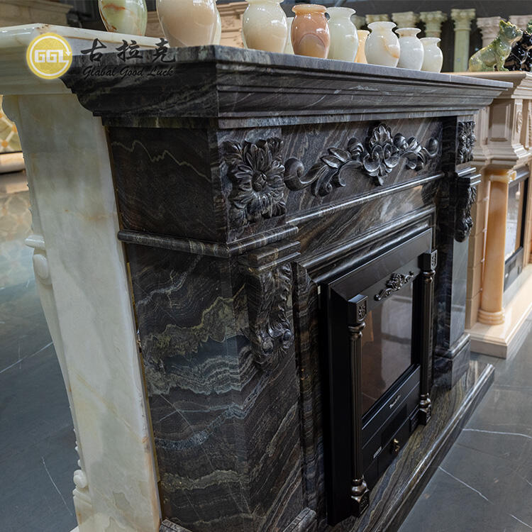 French Style lndoor Home Decoration Luxury Freestaning Stone Black Marble Fireplace Surround