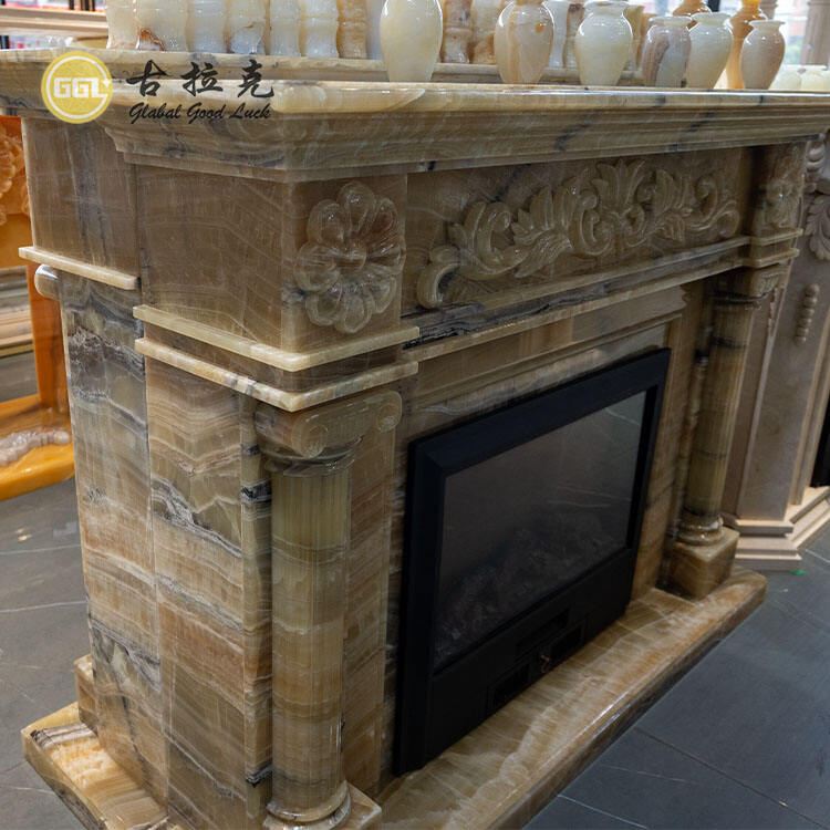 Natural Onyx Stone Fireplace Surround Hand Carving Marble Fireplace Mantel