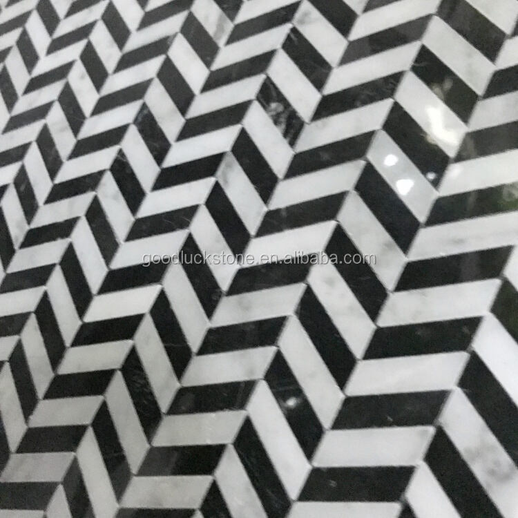 Latest Design Zebra Striped Black and White Chevron Marble Mosaic Tile