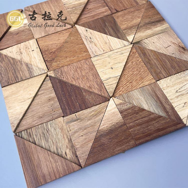 Square Wood Mosaic Tiles Rustic Parquet Design Interior Wall Tile