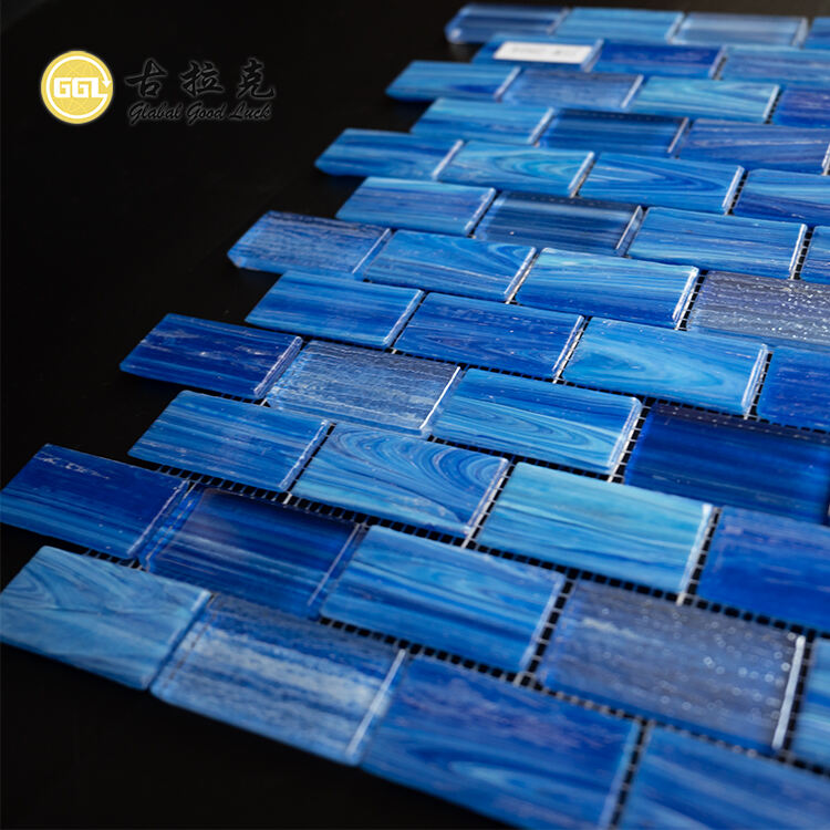 Hand-painted Glass Blue Rainbow Crystal Glass Mosaics Tiles