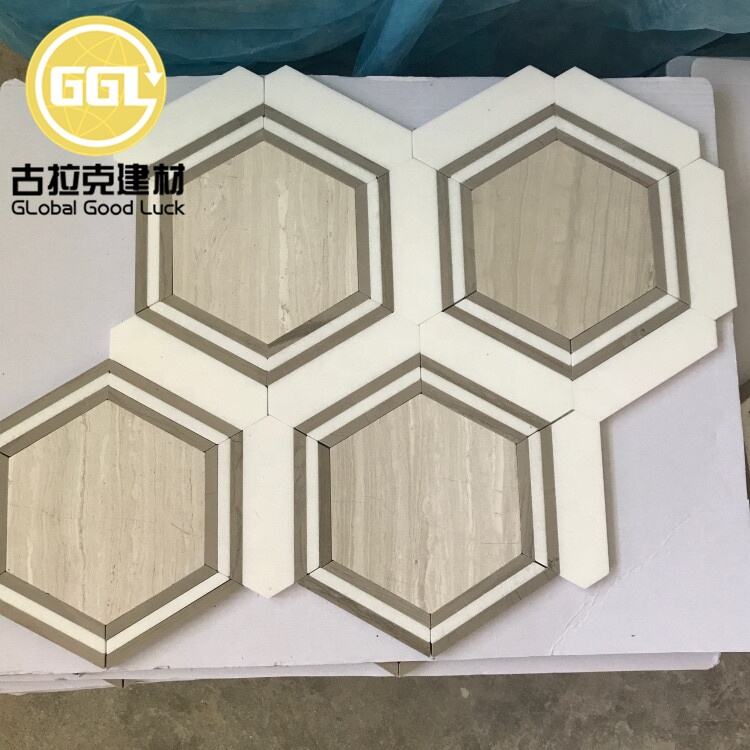 Wood Beige Marble Irregular Hexagon Marble Mosaic Tile