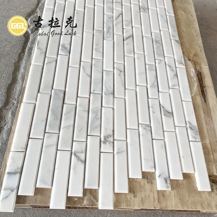 3D Carrara White Marble Long Strip Marble Mosaic For Wall Tiles