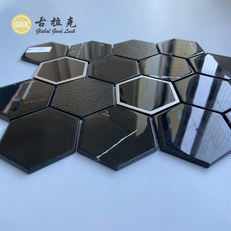 Pure Black Glass Mix Sliver-Rimmed Glass Mosaic Tile