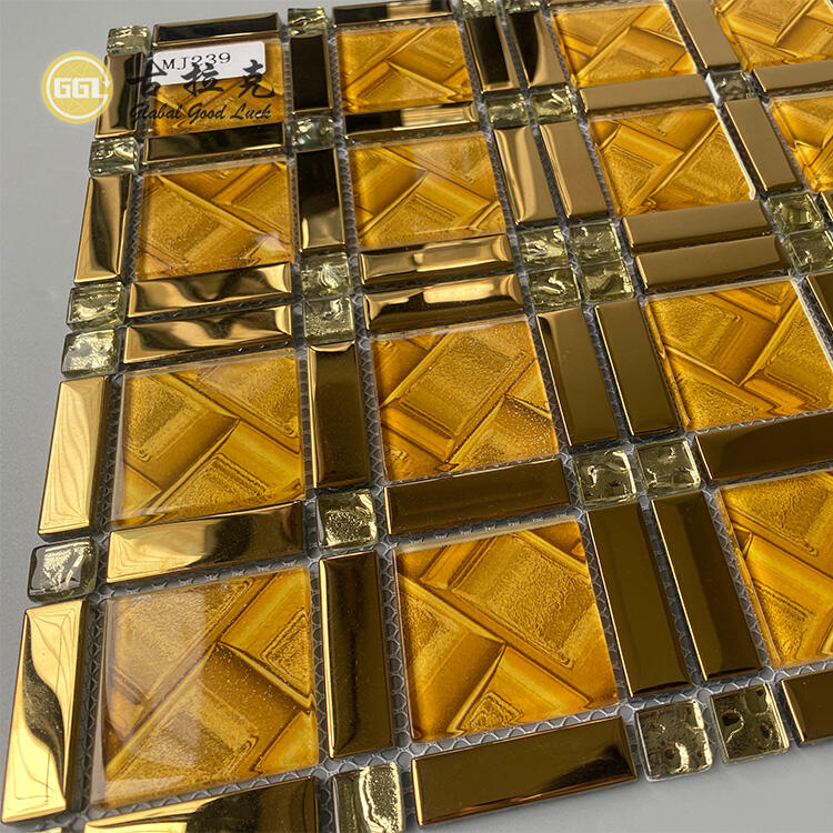 Luxury Design Gold Glass Mosaic Tile Square Mirror Glass Wall Background Tile