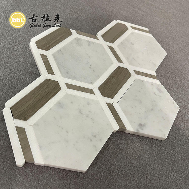 Interior Household Decorative Hexagon Shape Marble Mosaic Wall Floor Tiles