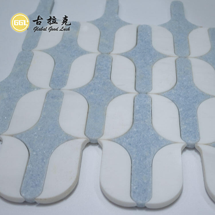 Unique Shape Marble Parquet Feature Waterjet Mosaic For Wall Floor Tile