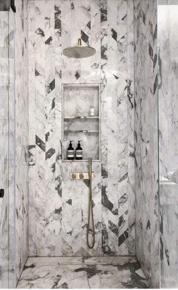 Marble mosaic bathroom feature wall
