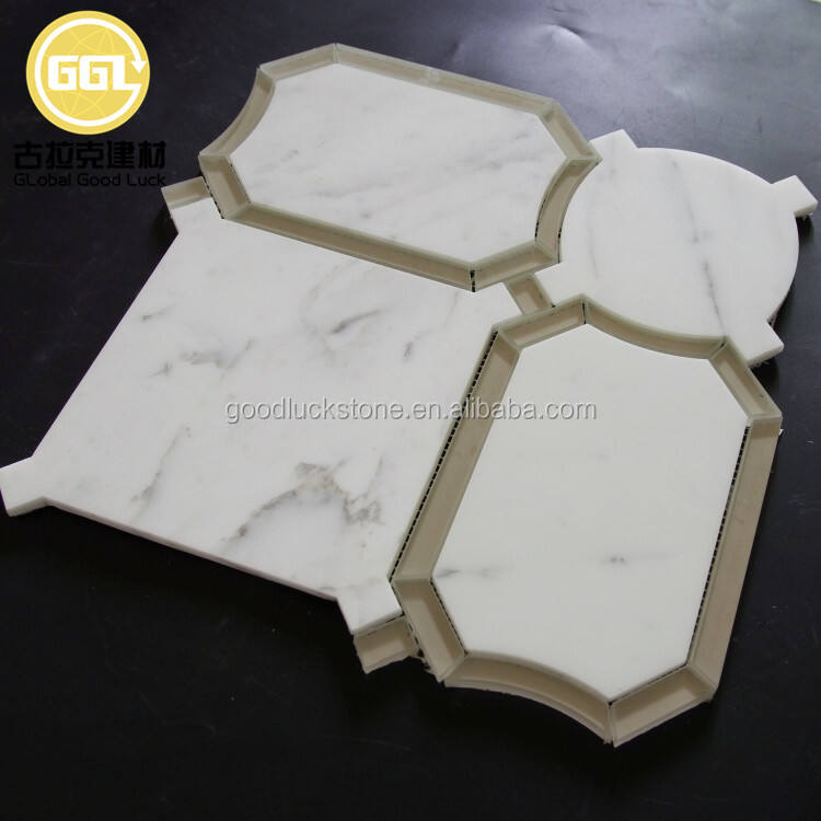 Irregular Design White Marble Mix Glass Waterjet Mosaic Tile for Wall and Floor Decor