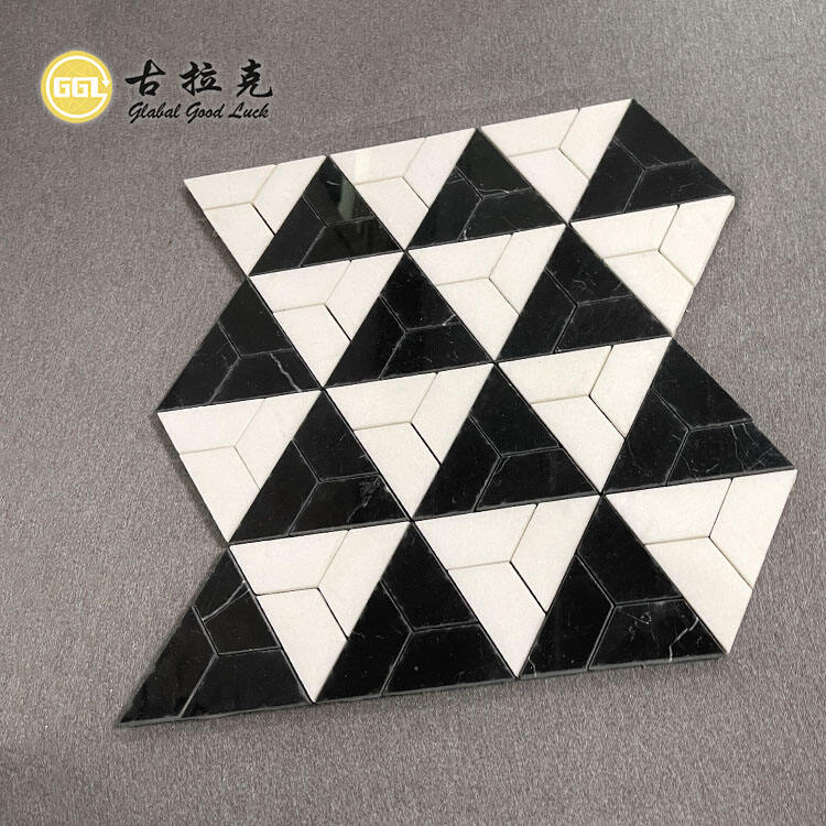 Classic Design Black Mix White Marble Triangle Shape Marble Mosaic Tiles