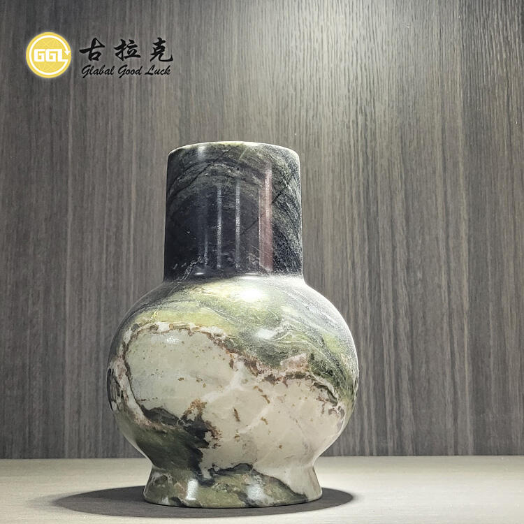 Natural Green Marble Stone Flower Vase Container Craft for Home Decor