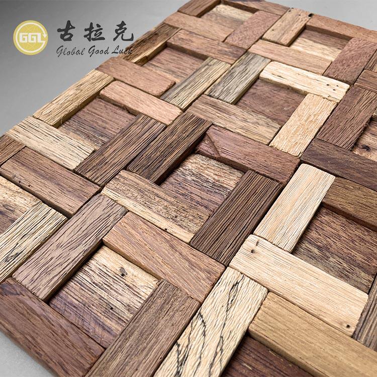 Vintage Style Natural Wood Mosaic Tile Brown Color Wall Tile for Hotel Room Office Decoration