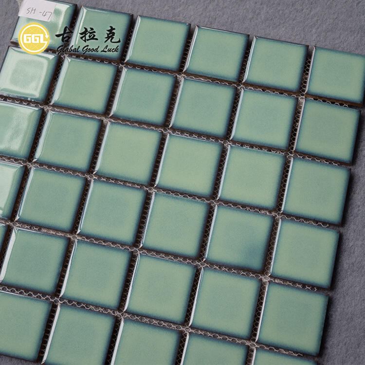 Mint Green Square Shape Ceramic Mosaic Tile Wall Decoration