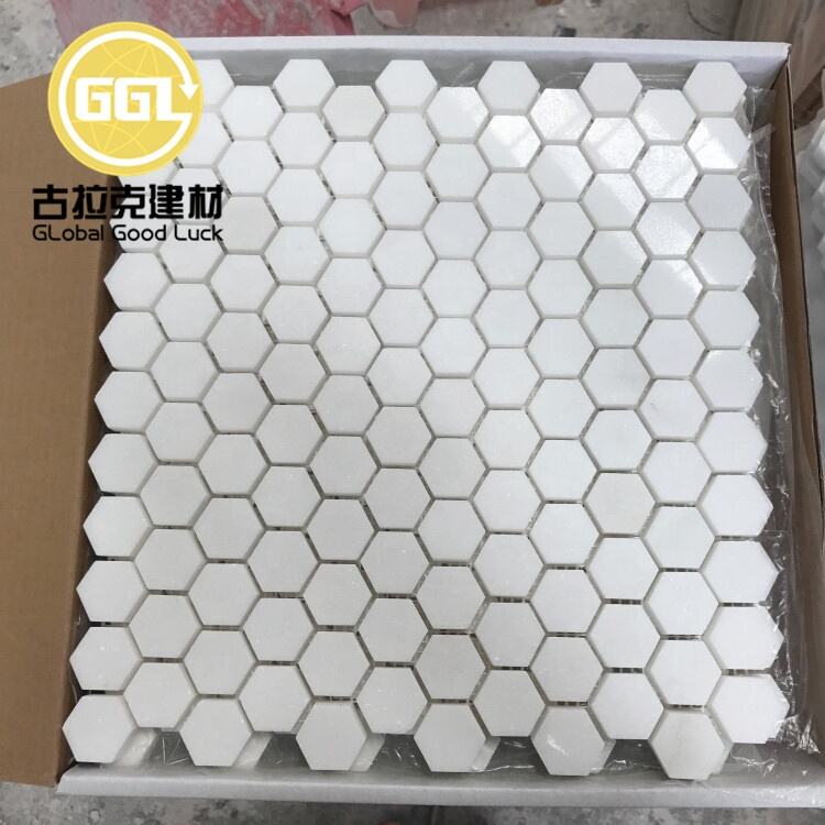 Thassos White Marble Mini Hexagon Mosaic Tiles for Bathroom and Toilet Decor