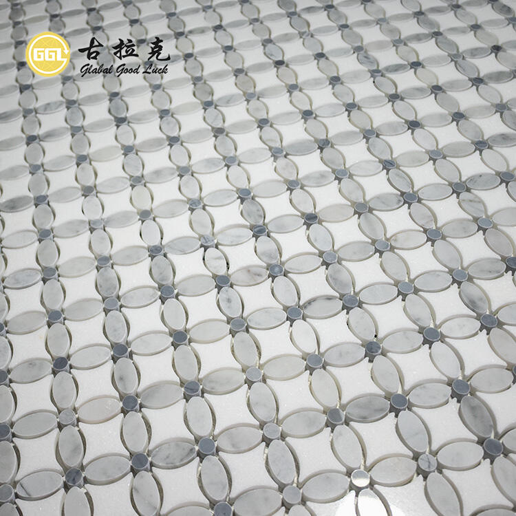 White Marble Stone Flower Pattern Mosaic Tile for Bathroom Wall Floor Decor