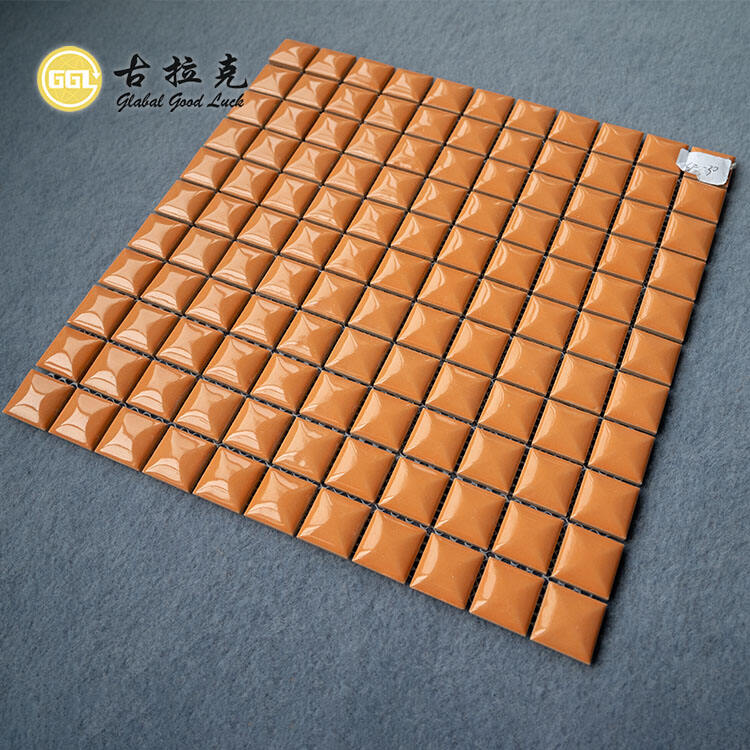 3D Orange Wall Decoration Glossy Ceramic Mosaic Tile 