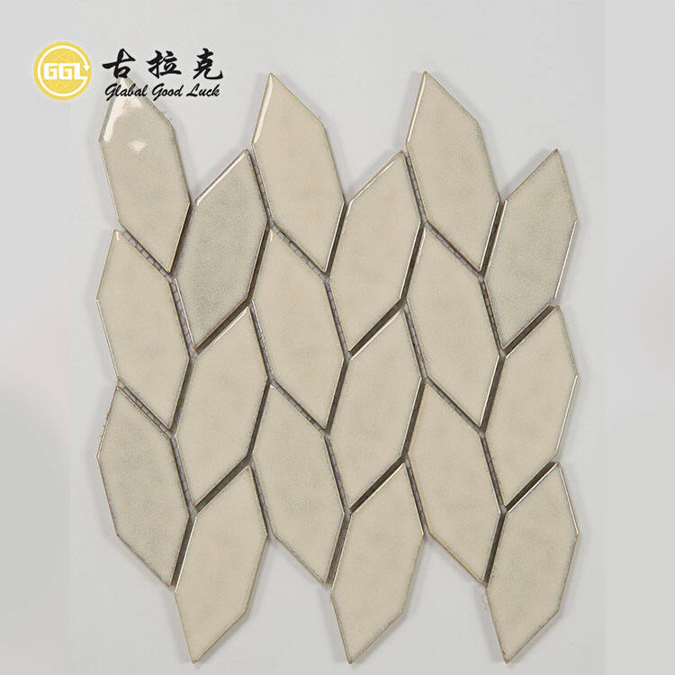 Hexagon Ceramic Mosaic Tile Leaf Design for Home Bathroom Wall Decor
