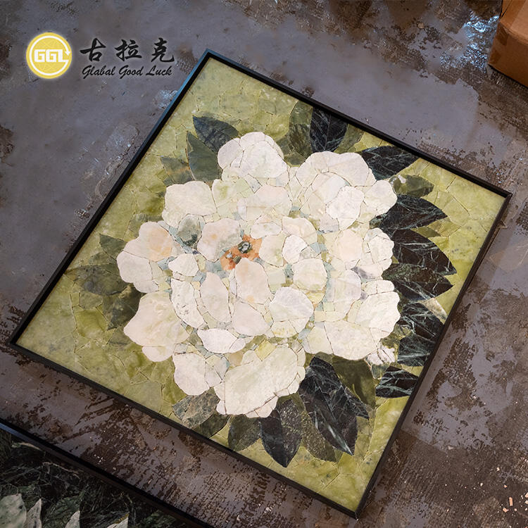 Nature Stone Flower Pattern Mosaic Tile Handmade Interior Wall Decoration
