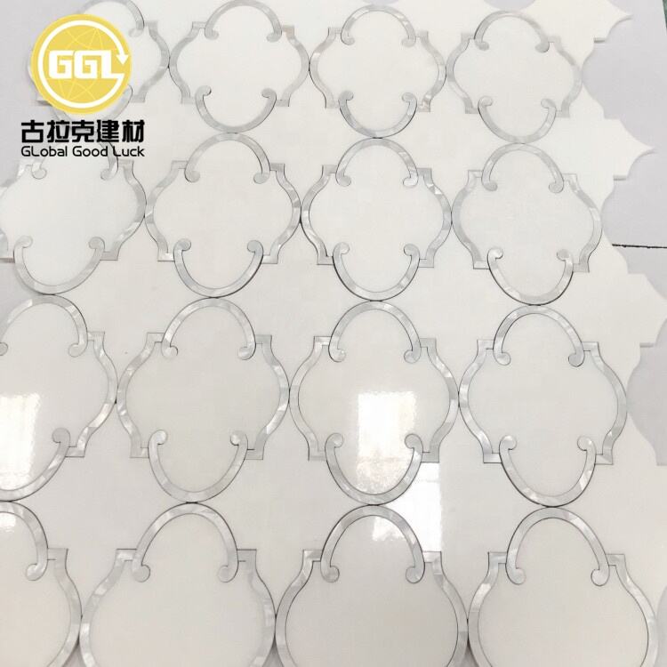 White Mix Mother Of Pearl Shell Waterjet Pattern Tiles Wall Art Marble Mosaic