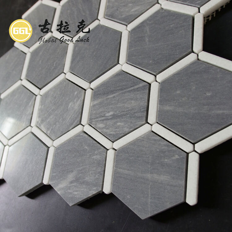 Modern Grey Mix White Marble Hexagon Marble Mosaic Tile for Kitchen Backsplash