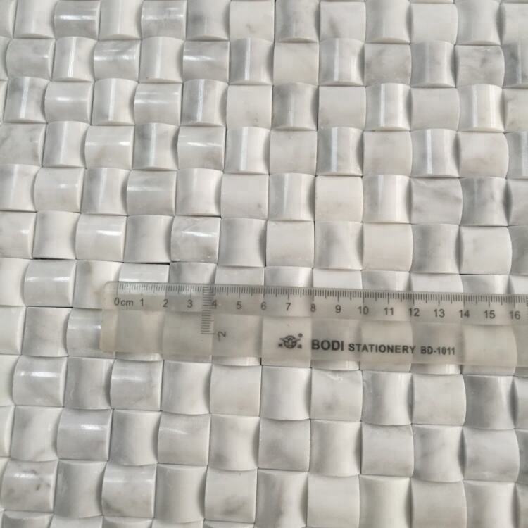 3D Polished Carrara White Marble Basket Weave Marble Mosaic Tile