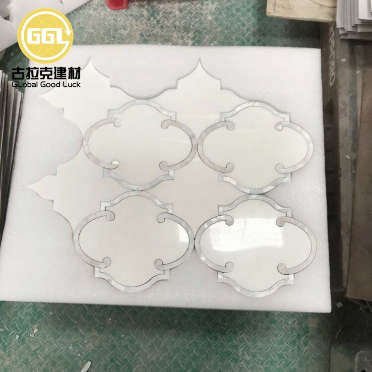 White Mix Mother Of Pearl Shell Waterjet Pattern Tiles Wall Art Marble Mosaic