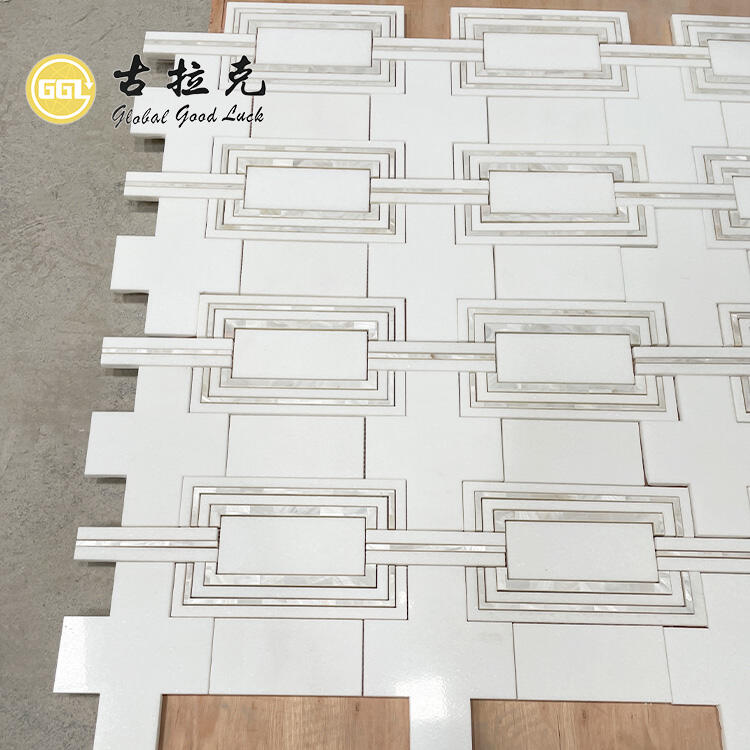 Modern Design White Mix Shell Marble Mosaic Waterjet Mosaic Tile