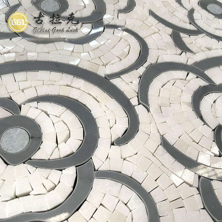 Rose Design Marble Tile Waterjet Cut Mosaic Interior Floor or Wall Tile