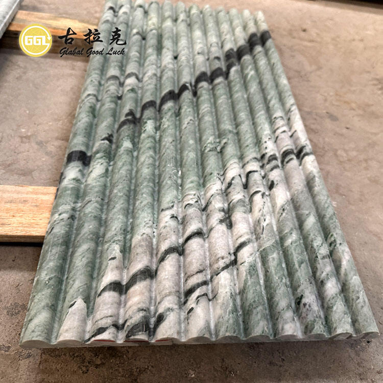 Natural Green Polished Surface Concave Feature Fluted Marble Wall Panel