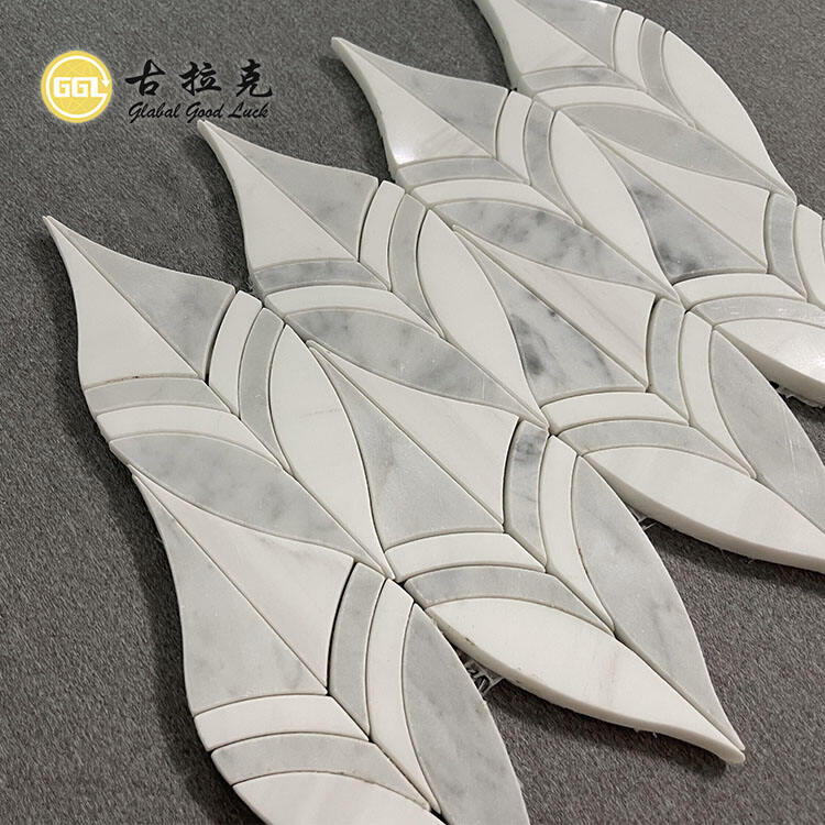 Leaf Shape Marble Waterjet Mosaic Marble Tile For Wall Decor