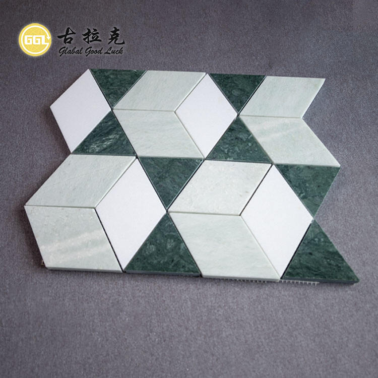 Diamond Shape Verde Green Marble Mosaic Wall Tile For Home Decoration