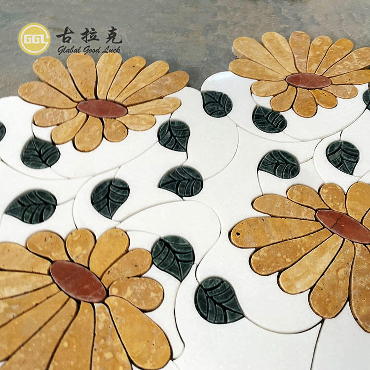 Elegant Sunflower Mosaic Tile Water Jet Marble Mosaic for Home Decor