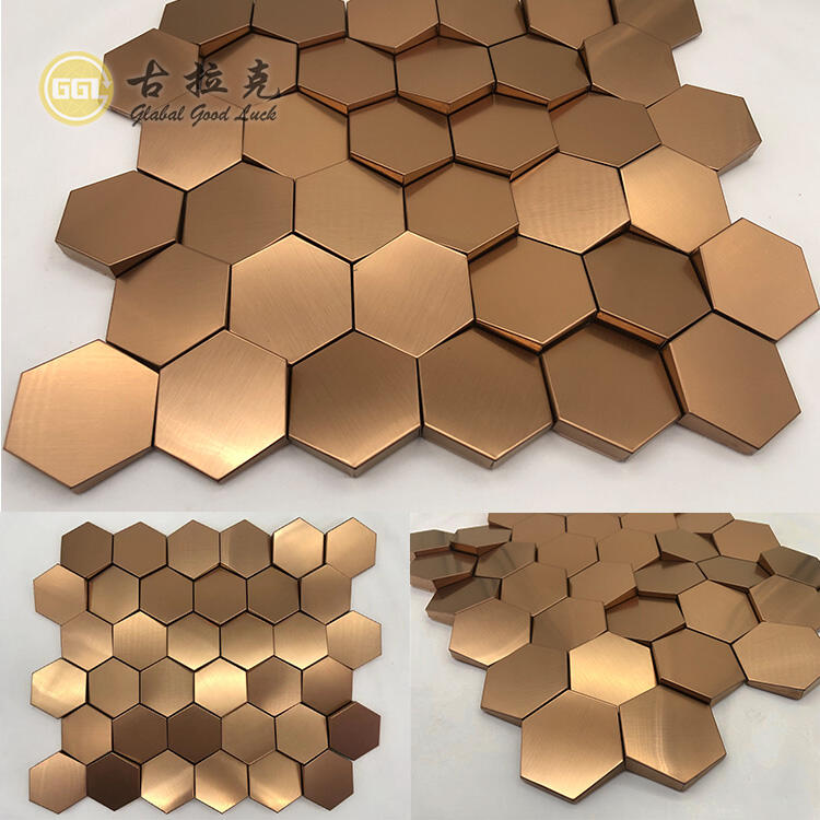 Hexagon Mosaiek Ry stainless steel metaal mosaïek Goue Borstel Mosaïeks Muurversiering