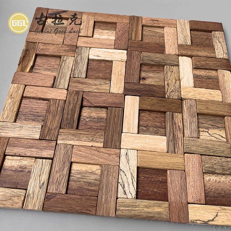 Vintage Style Natural Wood Mosaic Tile Brown Color Wall Tile for Hotel Room Office Decoration