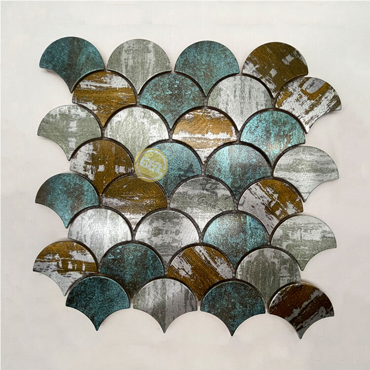 Fan Shape Stainless Steel Metal Mosaic Pattern Design For Wall Decor