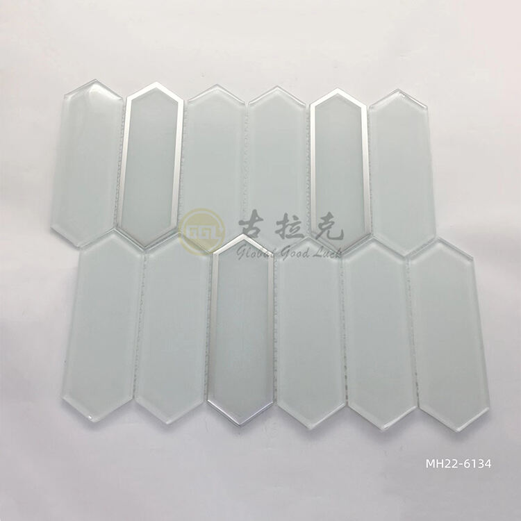 Pure White Crystal Glass Mix Sliver-Rimmed And Gold Edged Mosaic Tile