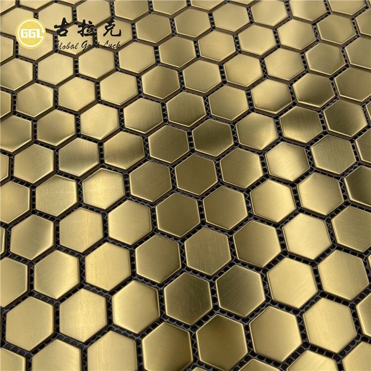 Glitter Gold Metal Mosaic Hexagon Shape Mosaic Wall Tiles