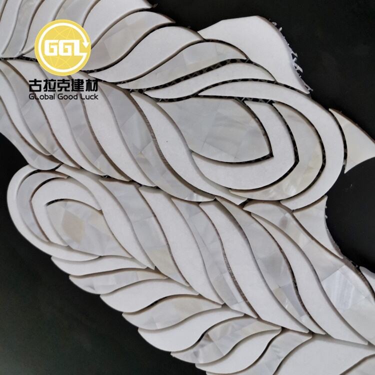 Leaf Design Marble Mix Pearl Shell Mosaic Tile Water Jet Interior Wall Tile