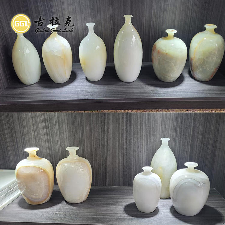 White Gold Natural Onyx Stone Container Flower Vase Design