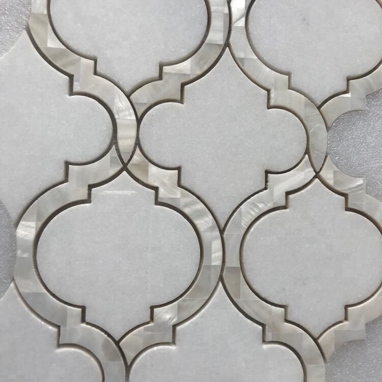 Nature White Shell of Pearl Mix White Mix Thassos White Marble Lantern Shape Mosaic Tile