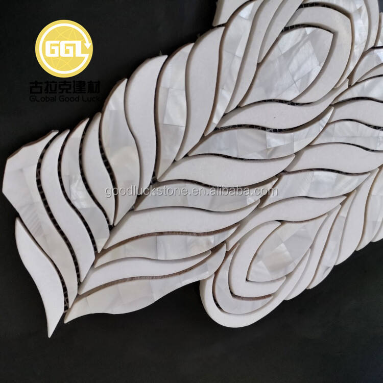 Leaf Design Marble Mix Pearl Shell Mosaic Tile Water Jet Interior Wall Tile