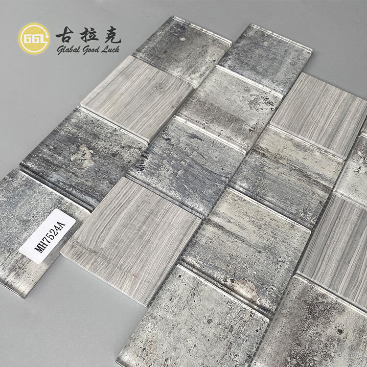 Wood Gain Marble Mix Glass Crystal Glass Mosaics Tiles For Kitchen Backsplash