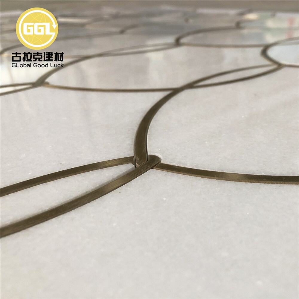 Thassos White Brass Edging Marble Irregular Waterjet Mosaic Tile Wall Flooring